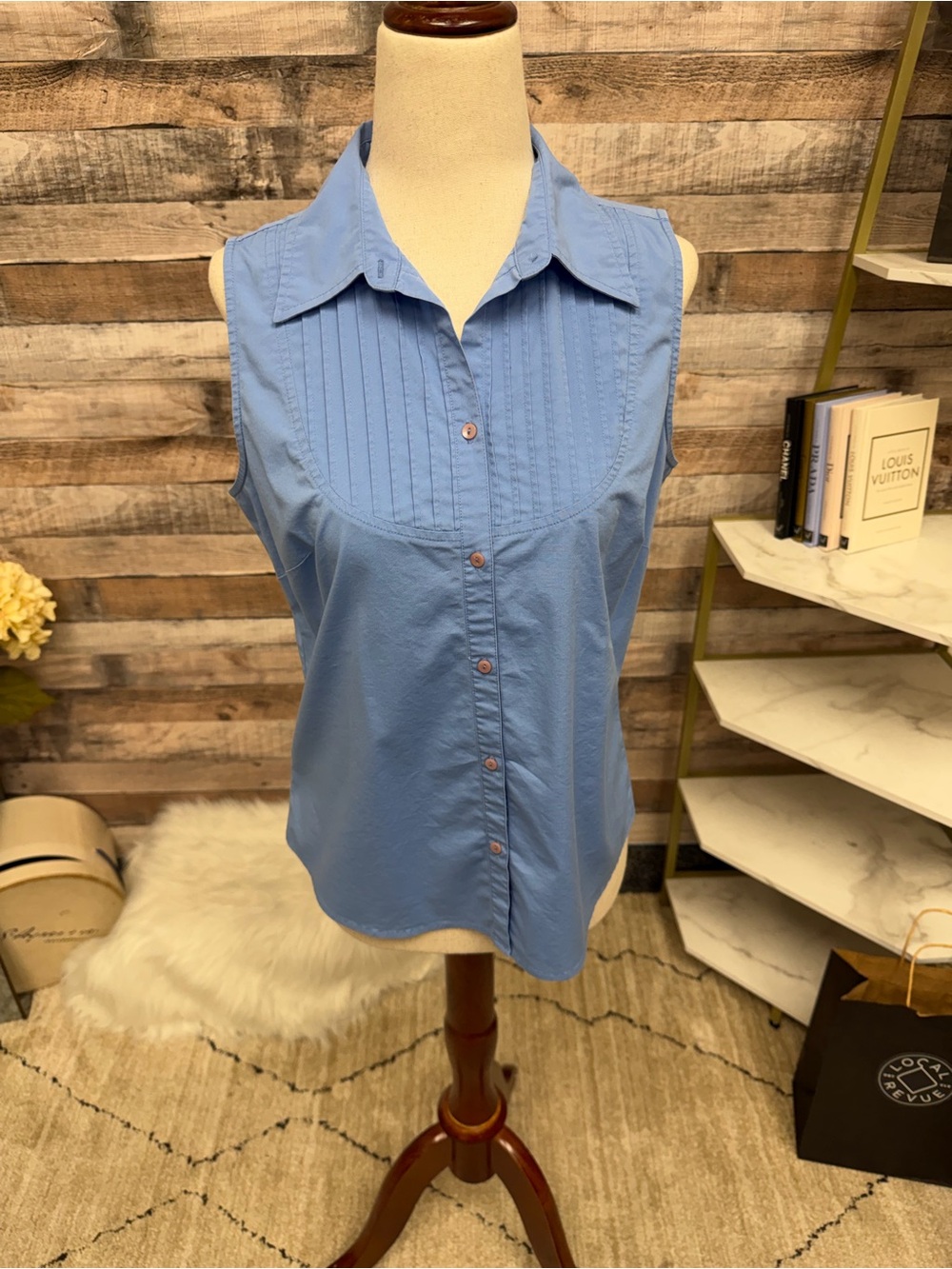 Ann Taylor Sleeveless Button-Down Light Blue Blouse